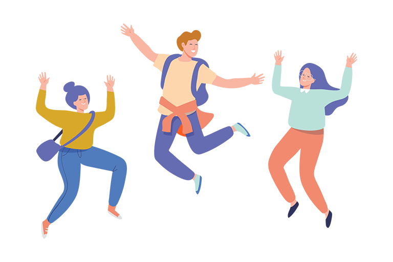 Happy illustrated people dancing and cheering.